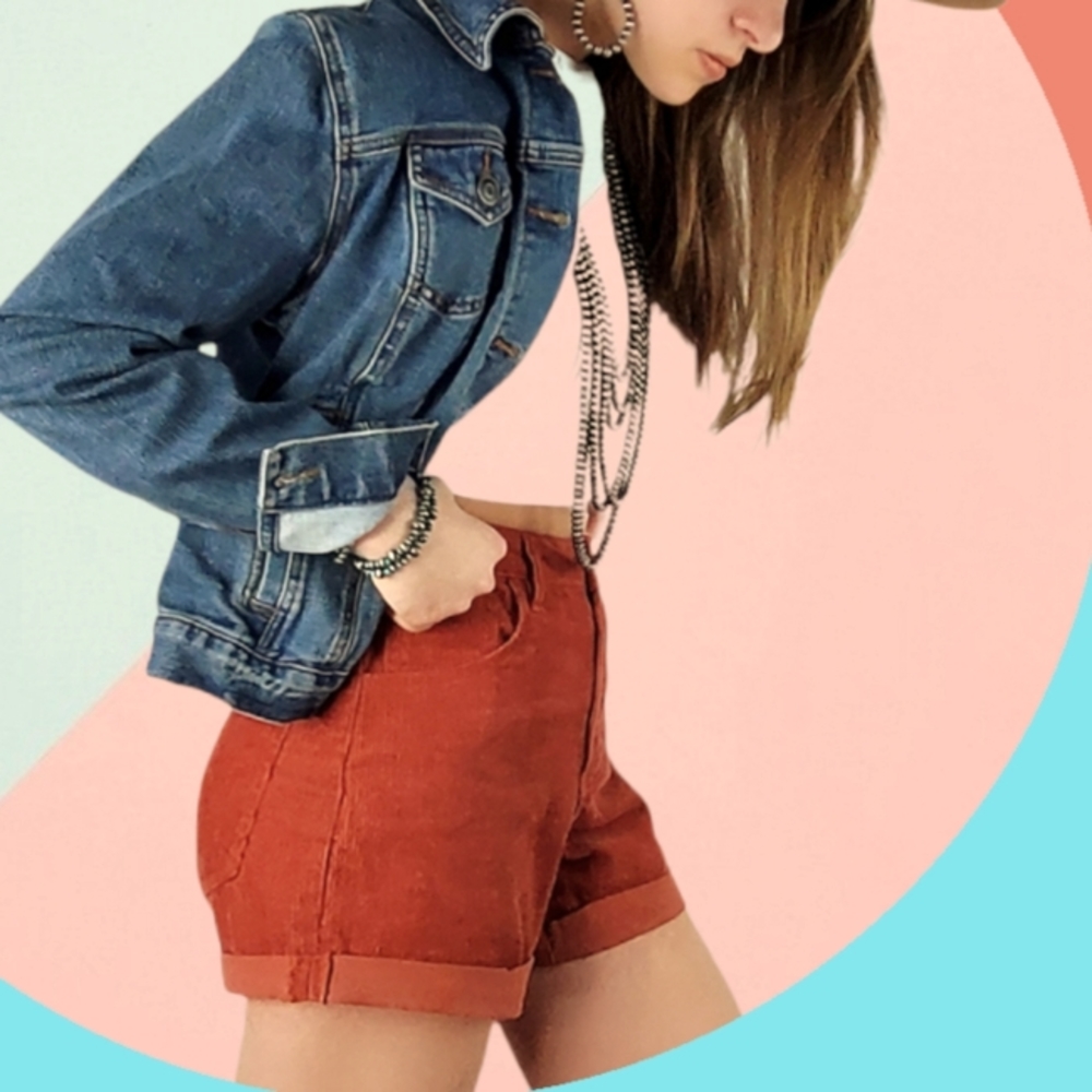 Rusty Red Corduroy Indigo Rising Cuffed Shorts. Multiple sizes!